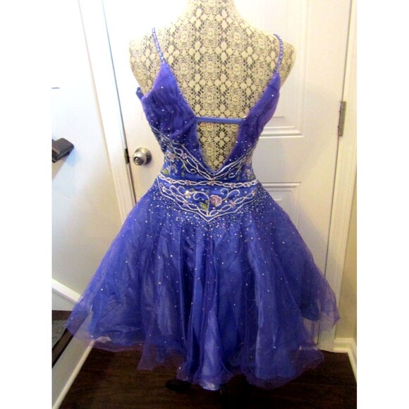 Le Gala by Mon Cheri Cocktail Dress Purple Beaded Sequined Bridesmaid Prom Sz 8 - Picture 5 of 9